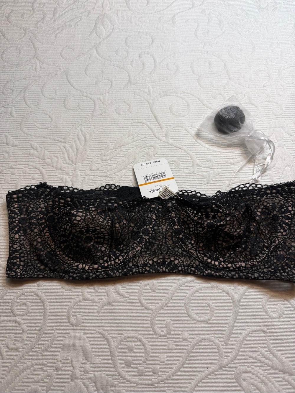 Free People Black Floral Lace Bandeau With Straps. NWT. 34A